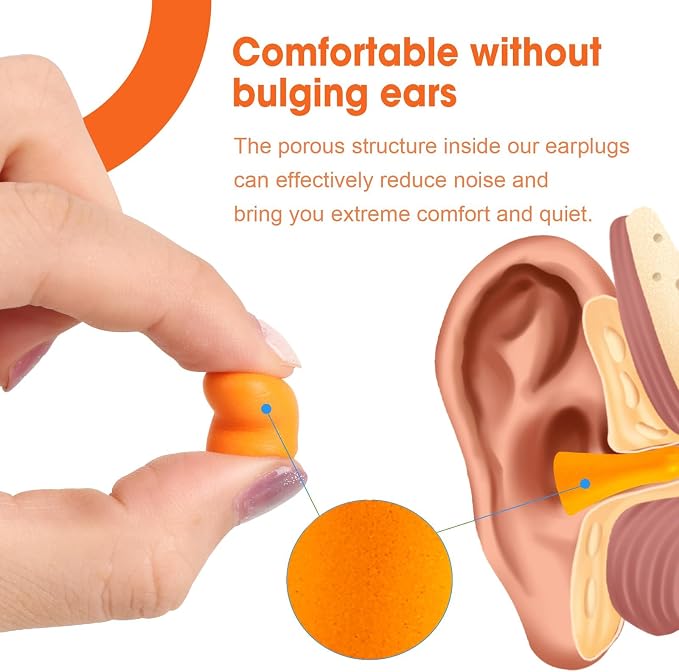 AZEN 300 Pairs Ear Plugs, NRR 32dB Soft Foam Ear Plugs for Sleeping Noise Cancelling, Earplugs for Concerts Shooting Swimming Noise Reduction,Individually Wrapped (Orange)