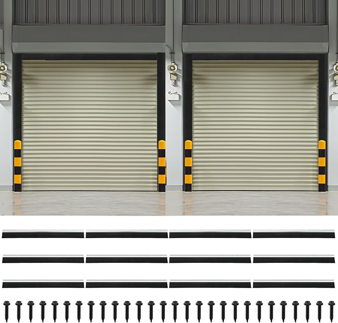 DoubleFill 2 Pack 8 x 8 ft Garage Door Brush Seal Kit, 3 Inch Roll up Door Seal with Aluminum Track, Heavy Duty Nylon Brush for Commercial Doors, Warehouse Barn, Energy Saving, Pest Proof, Black