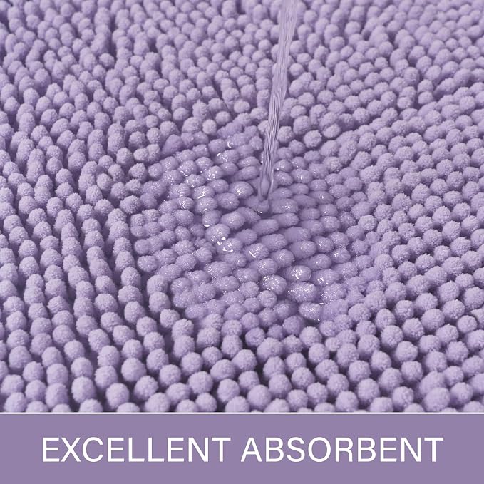 LOCHAS Luxury Bathroom Rug Shaggy Bath Mat 24 x 60 Inch, Light Purple | Washable Non Slip Bath Rugs for Bathroom Shower, Soft Plush Chenille Absorbent Carpets