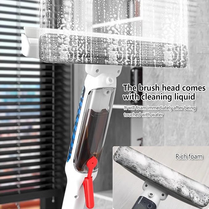 75'' Spray Window Squeegee with Extension Pole with 4-Section Extension Pole, 4 in 1 Shower Glass Cleaner Squeegee Windshield Cleaner Tool with Sewage Collector and 5 Pads