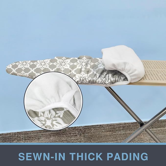 VividPaw Ironing Board Cover and Pad, Thick Padding, Elastic Edge, Silicone Coated, Resist Scorching, Adjustable Fastener, Heavy Duty Padded Iron Board Covers (Floral Tiling, 15" x 54")