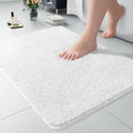 LOCHAS Luxury Bathroom Rug Shaggy Bath Mat 24 x 17 Inch, White | Washable Non Slip Bath Rugs for Bathroom Shower, Soft Plush Chenille Absorbent Carpets