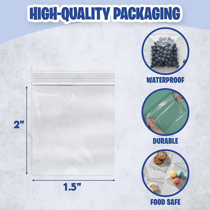 Seal Fresh 1.5 x 2 Inch Resealable Plastic Bags 1000 Pack — Clear Reclosable Mini Bags with Zipper Seal for Jewelry, Beads, Small Parts, Crafts, Hardware