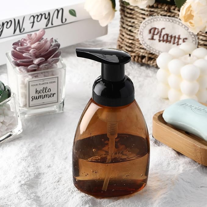 Nuenen 48 Pieces 8oz Foaming Soap Dispenser Refillable Foaming Pump Bottles Bulk Travel Hand Soap Dispenser Plastic Press Bottles Empty Containers for Shampoo Bathroom Commercial(Amber)