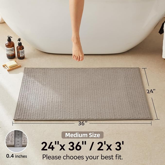Triohero Bathroom Rugs Non Slip Washable, Super Absorbent Thin Bath Mat Quick Dry Low Pile Bathroom Rug, Beige 24"x36"