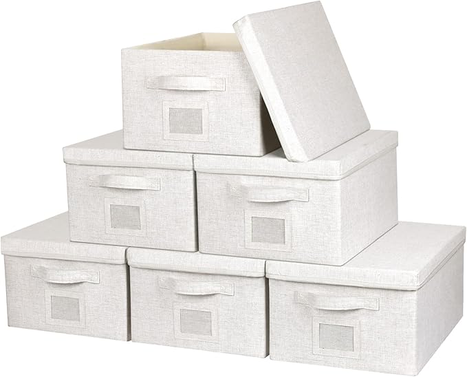 Graciadeco Large 17''x12'' Quart Collapsible Stackable Storage Bins with Lids, 6 Packs Fabric Closet Boxes with Lids, Storage Cube Baskets Container Organizers for Bedroom Office(17''x12.2x''8'')