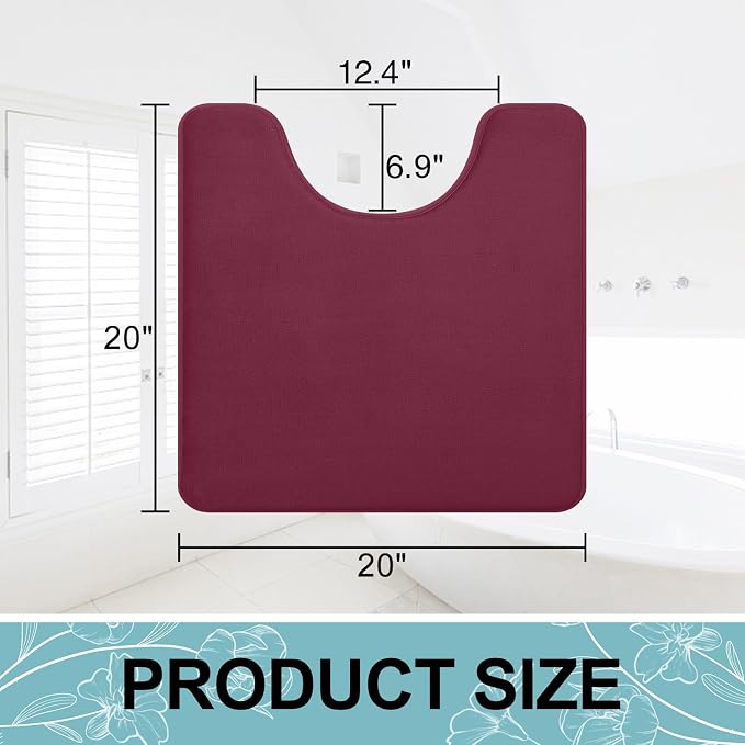 Smiry Memory Foam Toilet Rugs U-Shaped 20x20, Extra Soft Absorbent Non-Slip Contour Bathroom Rugs, Machine Washable Bath Mats for Toilet, Burgundy