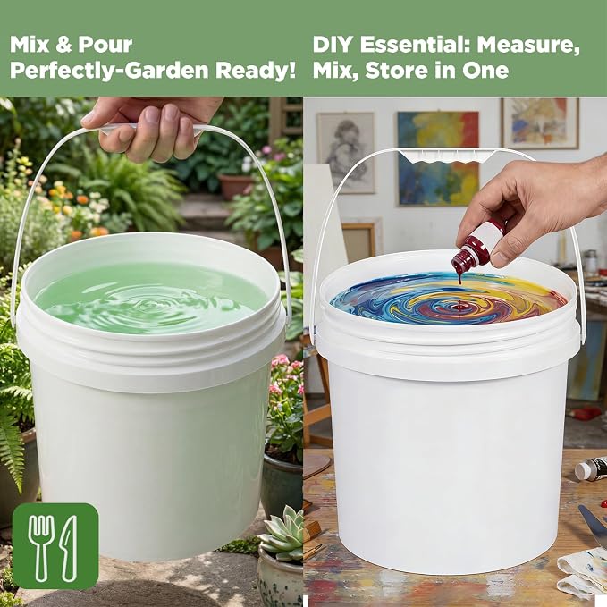 4 Pack 1.3 Gallon White Plastic Storage Buckets with Screw Lids, Food Grade Container with Measurement Markings, Reusable Small Container