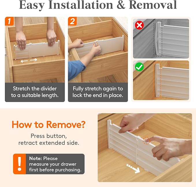 Lifewit 6" Tall 5 Pack Drawer Dividers, 11.5"-18.5" Adjustable Deep Drawer Organizer Clothes, Expandable White Plastic Separators for Dresser, Kitchen, Cabinet, Closet, Office Organization & Storage