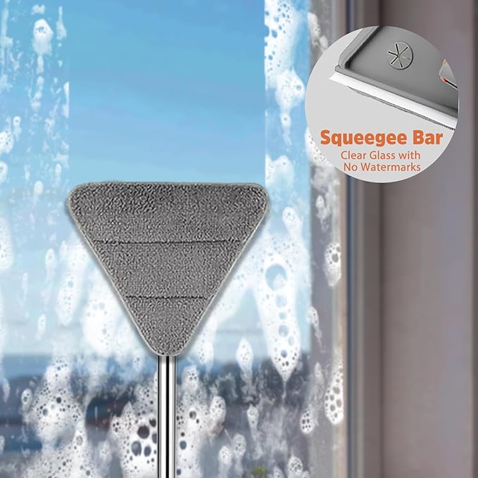 UIMO Wall Cleaner Mop with 94" Long Handle, Triangle Head Scrubber | 2-in-1 Triangle & Rectangle Head with Squeegee, 10 Washable Pads for Walls, Ceilings, Windows, Glass and Hard-to-Reach Areas