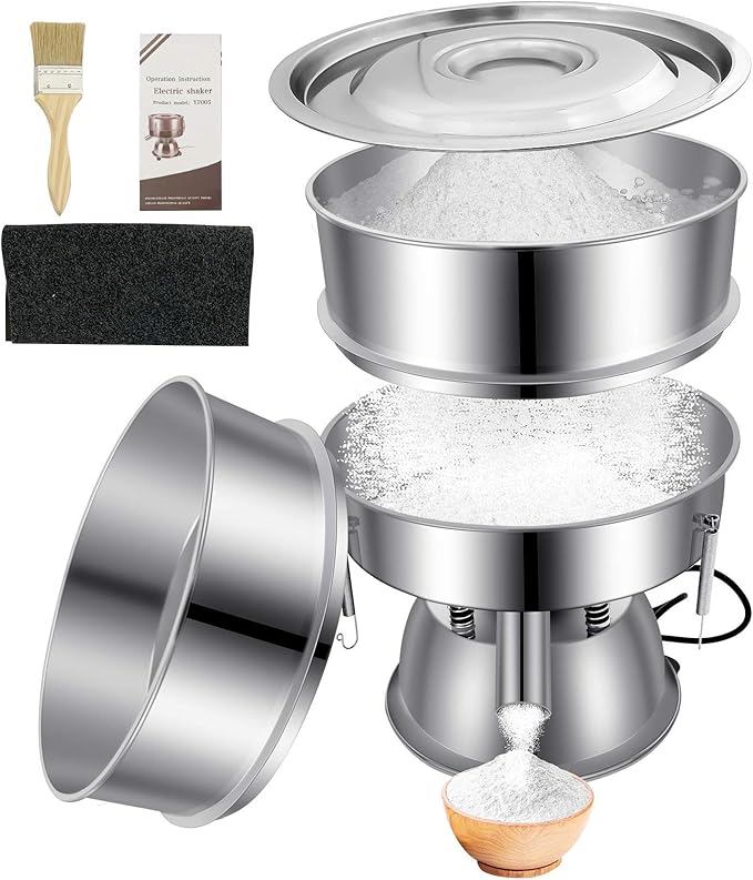 Sidasu Automatic Powder Sifter Machine 12 Mesh 80 Mesh Automatic Sieve Shaker Vibrating Machine 110V Stainless Steel Sieve Shaker Machine with 2 Screens, Sieve Shaker Machine for Flour Powders