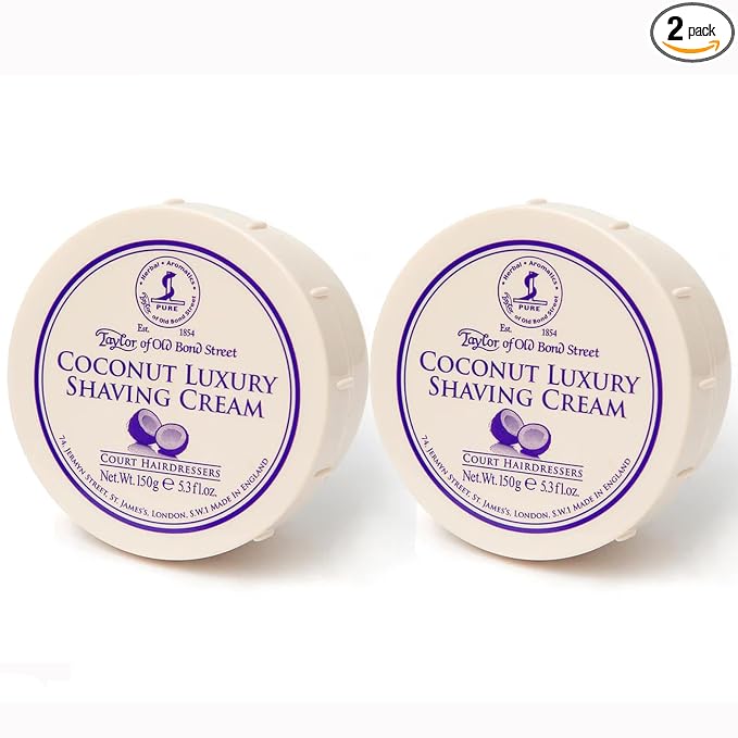 Taylor of Old Bond Street Coconut Fragrance Shaving Cream Bowl 150g (2-Pack) – Rich Lather for Traditional Shaving