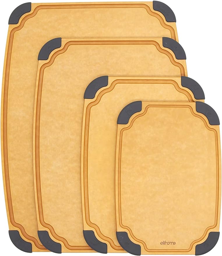 Essential Series 4-in1 Cutting Board Set for Kitchen, Dishwasher Safe, Non-slip Feet, Juice Groove, BPA Free, Reversible, 4 pieces Cutting Board Set