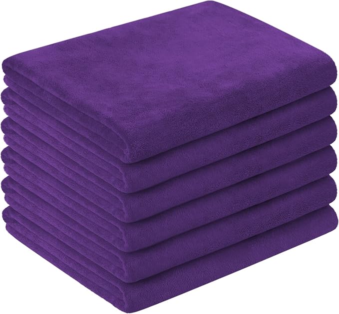 JML Microfiber Bath Towels, Violet, 30" x 60", 6 Pack | Oversized, Ultra Soft, Super Absorbent, Fast Drying, Perfect for Bathroom, Shower, Sauna, Yoga, Gym
