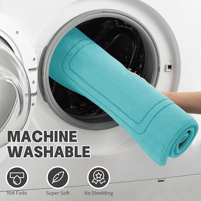 YIHOUSE Memory Foam Bath Mat Set, Bathroom Rugs Sets 3 Pieces, Non Slip Bath Mats for Bathroom, Super Soft and Water Absorbent Bath Rug Sets, Machine Washable U Shape Toilet Mats Set,Teal