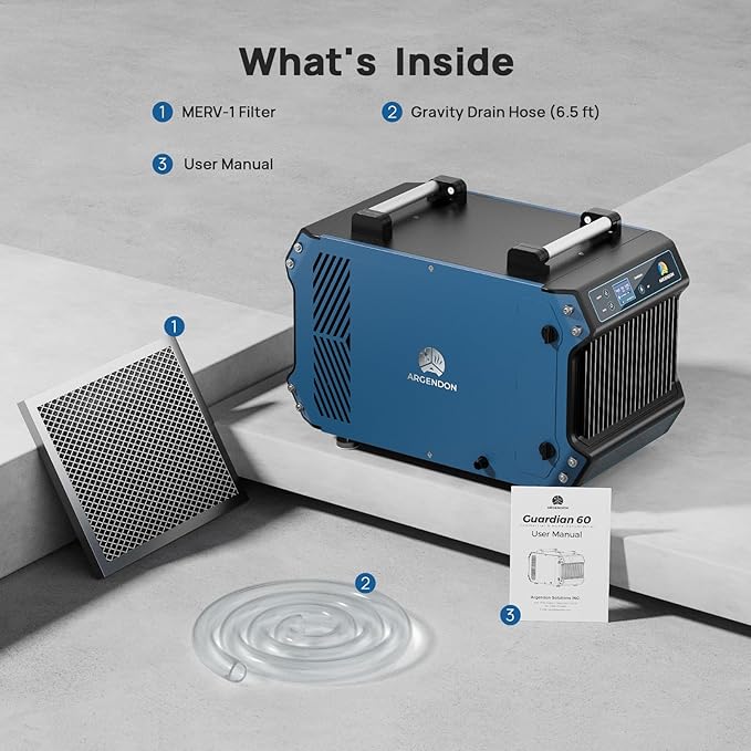 ARGENDON Commercial Dehumidifier for Crawlspace, 145 PPD Industrial Dehumidifiers with Drain Hose for Basement, Large Space, Auto Defrost, Compact, ETL, 5-Year Limited Warranty, Guardian 60