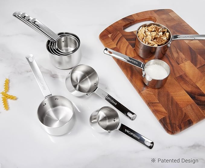 KEAWELL Premium 10-Piece 18/10 Stainless Steel Measuring Cups ans Spoons Set – Durable, Stackable, Dishwasher Safe – Nesting Design for Baking & Cooking (Silver, Measuring Cups & Spoons)