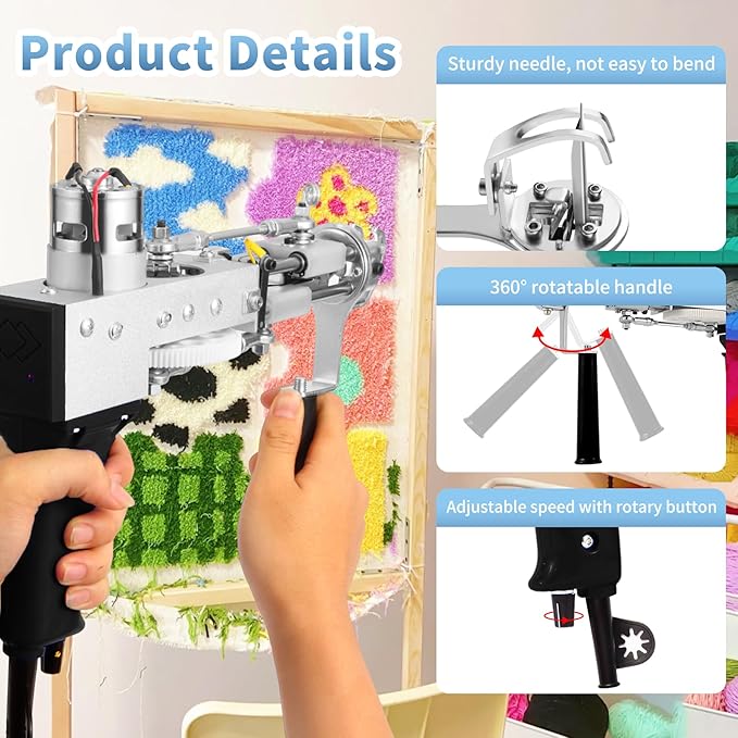 Tufting Gun with Carpet Trimmer Kit, Rug Gun with Tufting Shears, 2 in 1 Tufting Gun Cut & Loop Pile, Rug Making Kit with Trimmer, Yarn, Tufting Cloth