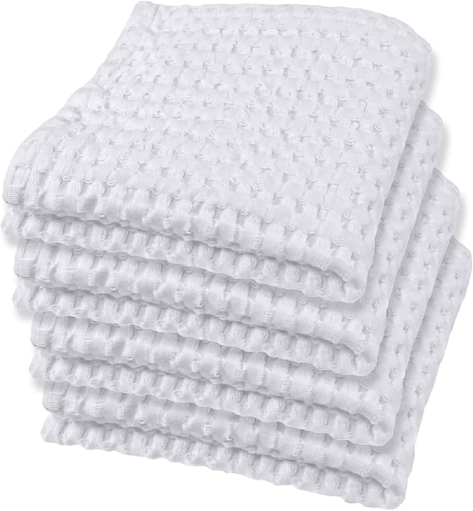 GILDEN TREE Waffle Bath Towels Wash Cloths for Showering, Exfoliating Washcloth Quick Dry Towel, Face Towels for Washing Face Cotton Washcloths Set of 4, Modern Style (White)
