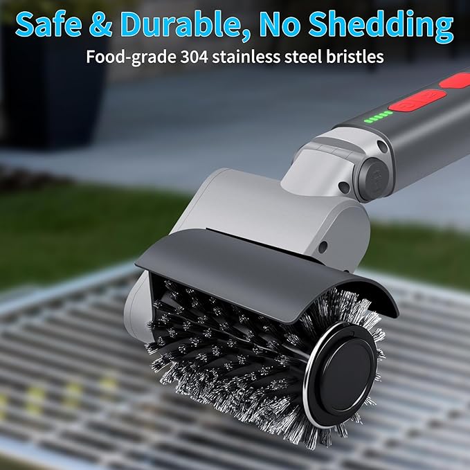 FLYSH Electric Grill Brush, Cordless BBQ Grill Cleaner with 3 Heads, 3-Speed & Angle Adjust, 58W 5200mAh 150-Min Runtime, IPX7 Waterproof for Outdoor Barbecue Grates