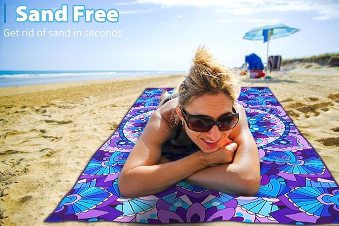 TwoYek Microfiber Beach Towel Extra Large 71x32 inches Boho Mandala Print | Thin Lightweight, Sand Free Super Absorbent Quick Dry, Oversized for Travel Pool Swim Bath Camping Sports Girls Women Adults