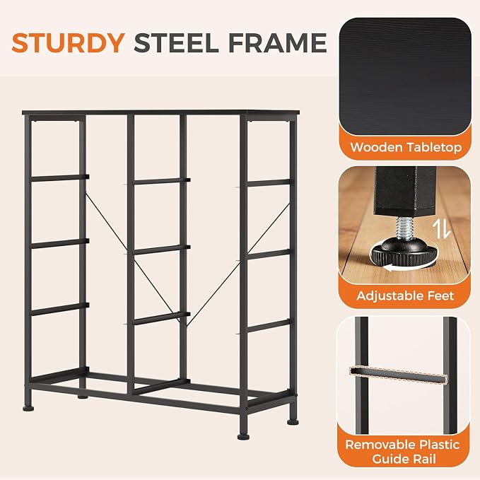 Sweetcrispy 8 Drawer Fabric Dresser for Bedroom, Tall Dresser, Black Wood | Chest of Drawers with Sturdy Steel Frame and Wooden Top, Storage Organizer with Easy Pull Handles