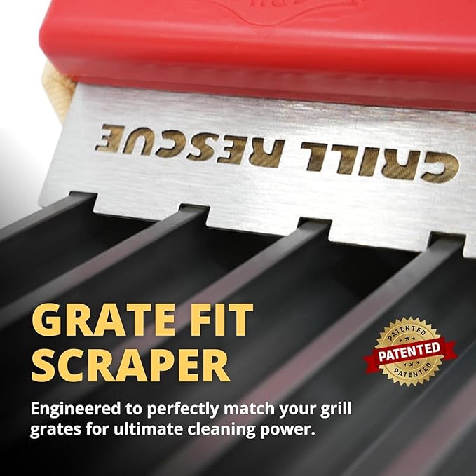 Grill Rescue BBQ Replaceable Scraper Cleaning Head, Bristle Free - Durable and Unique Tools for Cast Iron or Stainless-Steel Grates, Barbecue Cleaner (Replaceable Grill Grate Scraper Head)