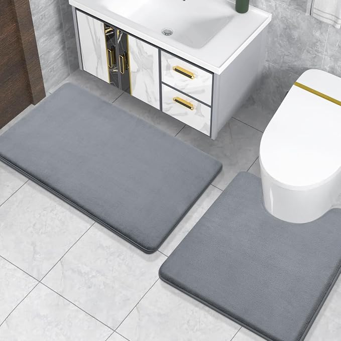 Smiry Memory Foam Toilet Rugs U-Shaped 20x20, Extra Soft Absorbent Non-Slip Contour Bathroom Rugs, Machine Washable Bath Mats for Toilet, Dark Grey