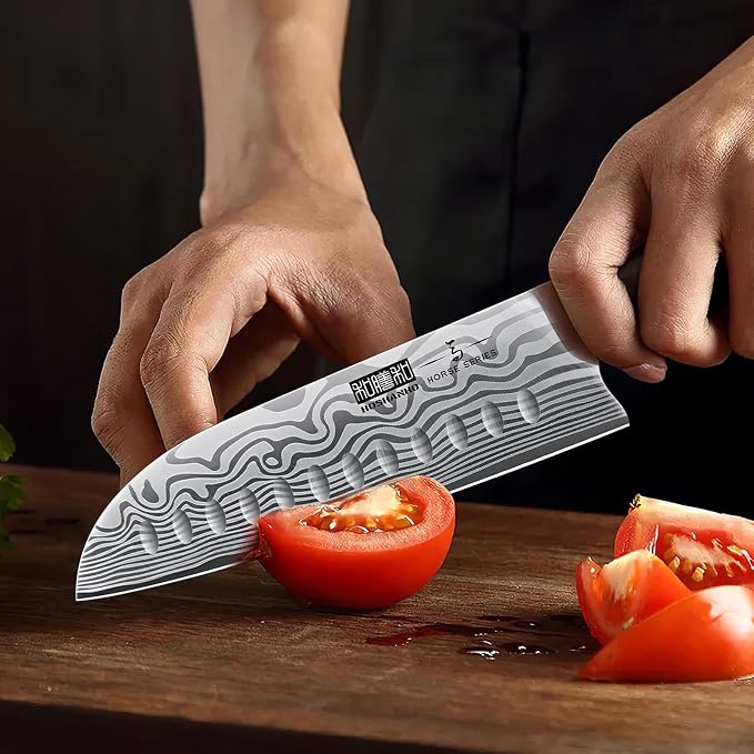HOSHANHO 7" Santoku Knife, Japanese High Carbon Powder Steel Kitchen Knife | Ultra Sharp Chefs Knife for Meat/Vegetables, Kitchen Santoku Knives with Ergonomic Pakkawood Handle, Ideal for Slicing