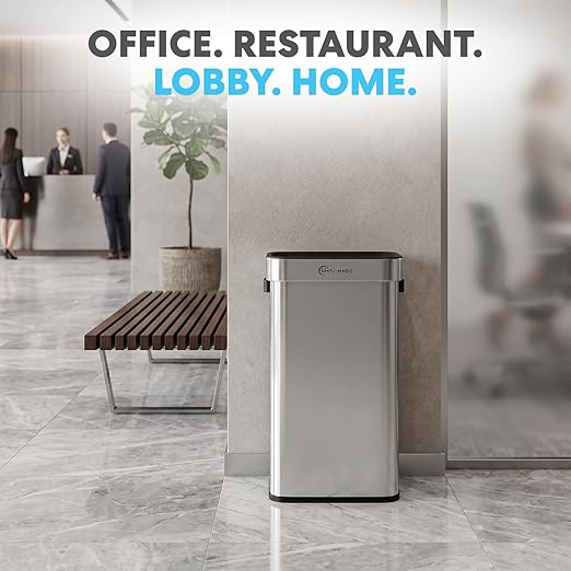Simpli-Magic 18.5 Gallon (70L) Open Top Trash Can – Rectangular Commercial Trash Can – Smudge-Resistant, Easy to Clean, Non-Skid Base, Brushed Stainless Steel