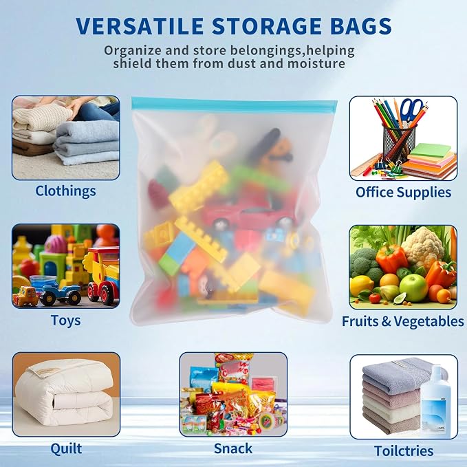 4 Pack Reusable 3 Gallon Freezer Bags Dishwasher Safe, BPA Free Reusable Freezer Bags 3 Gallon 16"x18", Leakproof Large Storage Bags for Food, Clothes, Travel, Moving (Multicolor 4 Pack)