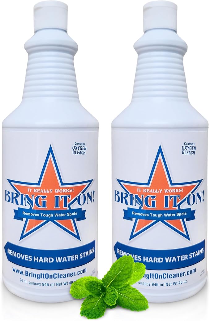BRING IT ON! CLEANER 2 Pack 32 Oz Hard Water Stain Remover for Glass, Shower Door Cleaner, Soap Scum & Limescale Remover for Tile, Grout, Bathroom & Sink