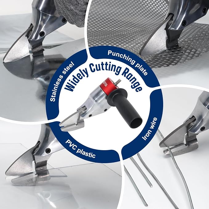 VlOXO Metal Shears Drill Attachment,Sheet Metal Cutter with 360 Degree Pivoting Handle Professional Sheet Metal Tools for Cut Steel, Sheet Metal Cutter Drill Attachment Can Curved and Straight Cutting
