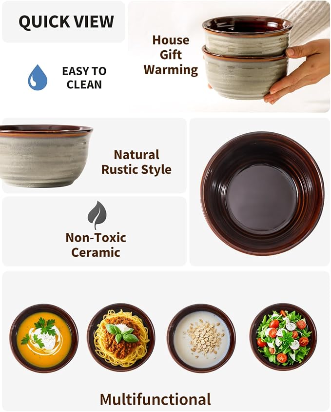 HASENSE Ceramic Cereal Bowls Set of 6, 20 oz Reactive Glaze Grey Soup Bowls | Prefect for Serving,Oatmeal, Rice, Desserts, Salads, and Pasta, Housewarming Gift, Microwave Dishwasher Safe