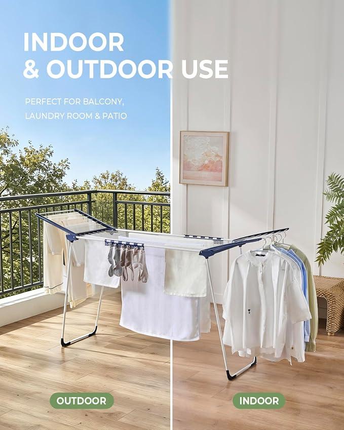JS HANGER Clothes Drying Rack with Fold-Out Wings & Sock Clips, Extra Wide 73" Laundry Rack Indoor Outdoor, Folding Drying Rack for Clothes, Towels & Delicates, Space Saving for Apartment