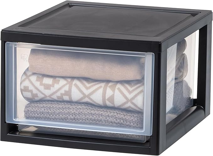 IRIS USA 6 Pack Plastic Drawer Storage Organizer, Stackable Unit with Sliding Drawers for Kitchen, Bathroom, Bedroom, Office, 14.5 Quart, Black