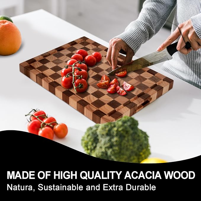 Acacia Wood Cutting Board, 20x15x1.5 Inch, Butcher Block for Kitchen, Premium Acacia Cutting Board with Juice Groove, End Grain Construction from Sustainable Acacia Wood