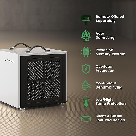 Waykar 158 Pint Crawl Space Dehumidifier with Pump & Drain Hose for Basements, Commercial & Water Damage Spaces up to 7500 Sq. Ft., Compact, Strong Dehumidification, 5-Year Quality Coverage