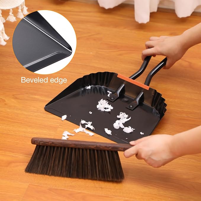 Mumufy 4 Pack Industrial Metal Dustpan 12" Heavy Duty Dust Pan with Handle Handheld Dustpan Wide Scooper Dust Debris Sweeping Tool Precision Edge Ideal for Cleaning Indoor Outdoor Surfaces(Black)