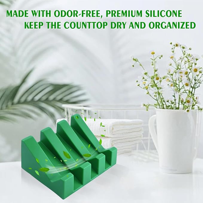 Self Draining Soap Dish Holder,Silicone Soap Dish,for Bathroom,Kitchen, Sponges，Can Extend Soap Life，Keep Soap Bars Dry and Easy Cleaning (Deep Green,2-Pack)