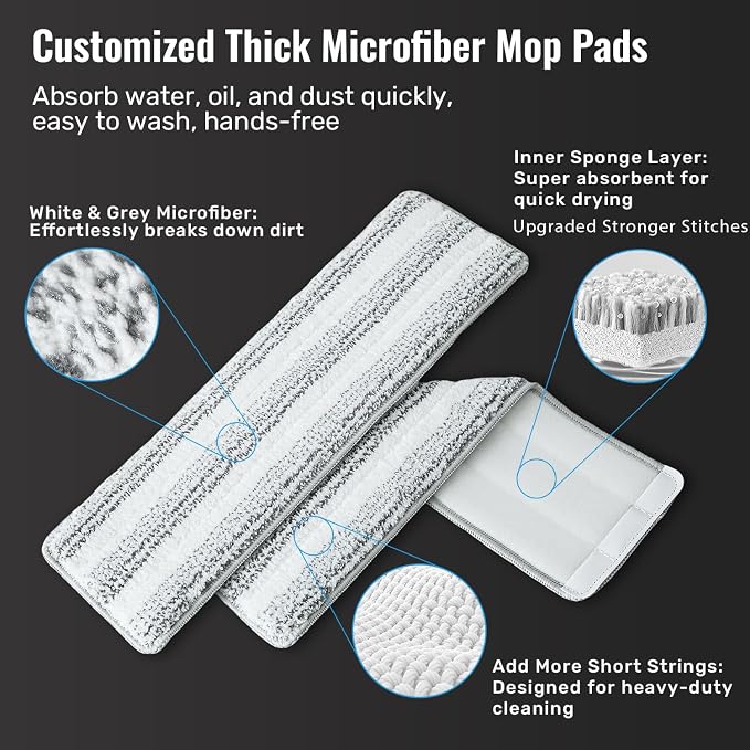 HoMettler Transparent Mop and Bucket Set with Separate Dirty & Clean Water, 65" Flat Mop for Floor Cleaning (Grey)