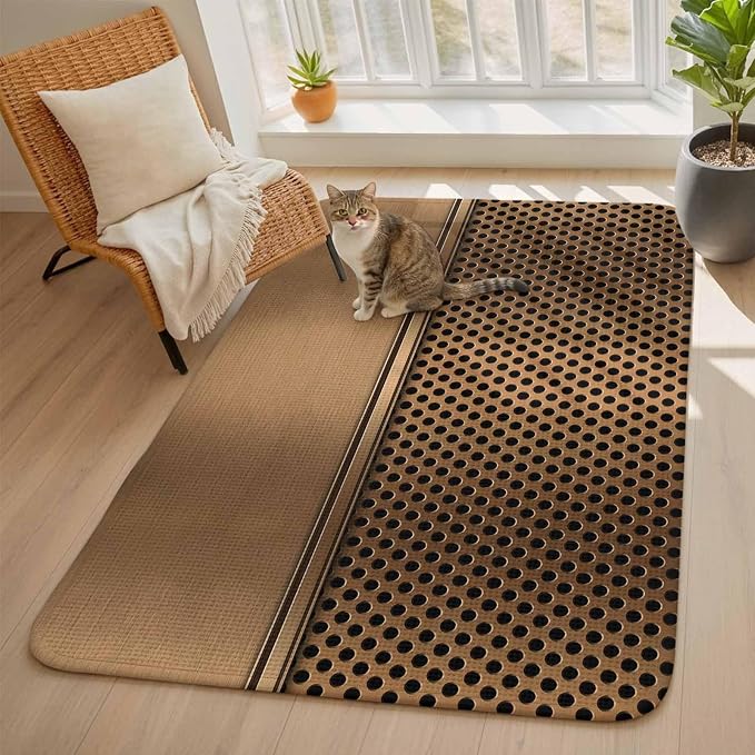 Brown Metal Hole Washable Area Rugs for Living Room Bedroom, Large Non Slip Indoor Floor Carpet Absorbent Low Pile Modern Copper Net Eye Hole Pattern Door Mat Rugs for Bathroom Entryway 63"x90.6"