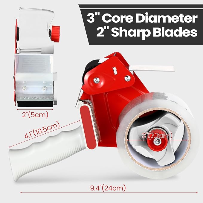 Dunzoom 2 Pack Packing Tape Dispenser Gun with 12 Roll Packing Tape 2 Inch Gun 2.7 Mil Heavy Duty Packaging for Shipping, Moving, Carton and Box Sealing(Red)