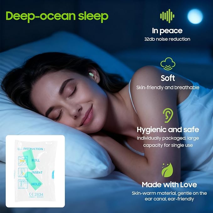 50 Pairs Foam Ear Plugs for Sleeping Individually Wrapped 32dB - Ear Plug Noise Reduction Safety Soft Earplugs for Construction Shooting Industrial Work Use