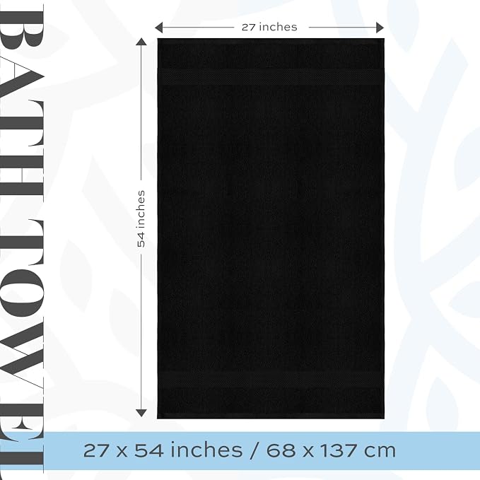 White Classic Luxury Black Bath Towels Extra Large | 100% Soft Cotton 700 GSM Thick 2Ply Absorbent Quick Dry Hotel Bathroom Towel | 27x54 Inch | Black | Set of 4