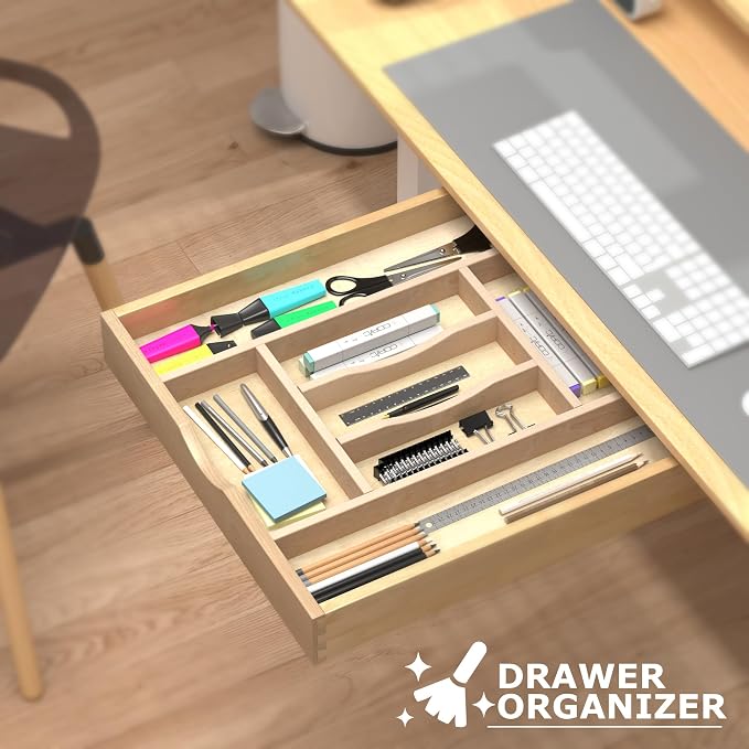WelFurGeer Premium Wooden Silverware Organizer for Kitchen Drawers, Utensil Tray for Kitchen Drawer, Cutlery Drawer Organizer for Forks, Spoons, Knives - Sturdy Birchwood, Natural Finish