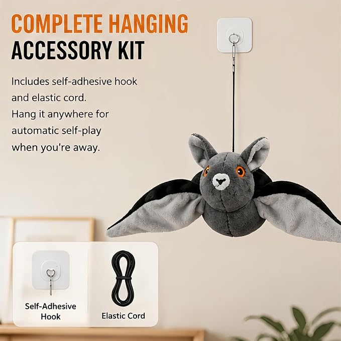 Flying Bat Toy for Dogs & Cats, Flapping Wings Interactive Pet Toy，3 | Flapping bat toy with chirping engages cats and dogs, mimics real flying motion. Cute interactive pet teaser