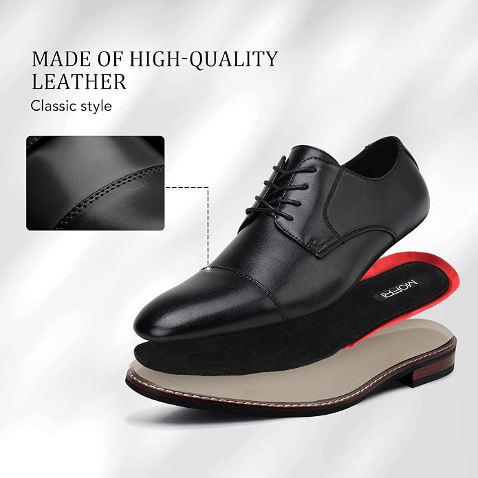 Mens Classic Cap Toe Dress Shoes Oxford for Office | Polished PU Outer Shell,Ventilated Comfortable Latex Insole. Formal Footwear Suited for Office Engagements ,Outings,Weddings