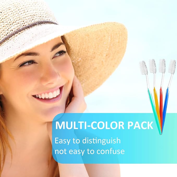 Patelai 100 Pcs Disposable Travel Toothbrush Bulk Individually Wrapped Toothbrush Pack Medium Soft Bristle Manual Disposable Colorful Tooth Brush for Adult Work Travel Hotel Donation (Vivid)