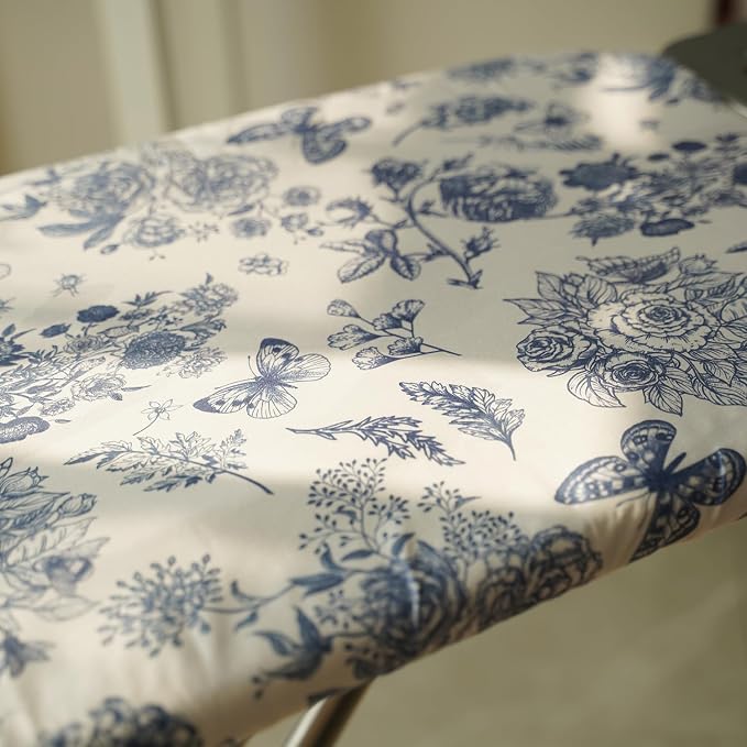 Ironing Board Cover and Pad 18x49 Inch, Iron Board Cover with 6mm Thick Felt Padding, Drawstring, Hook and Loop Fasteners, Floral & Butterflies